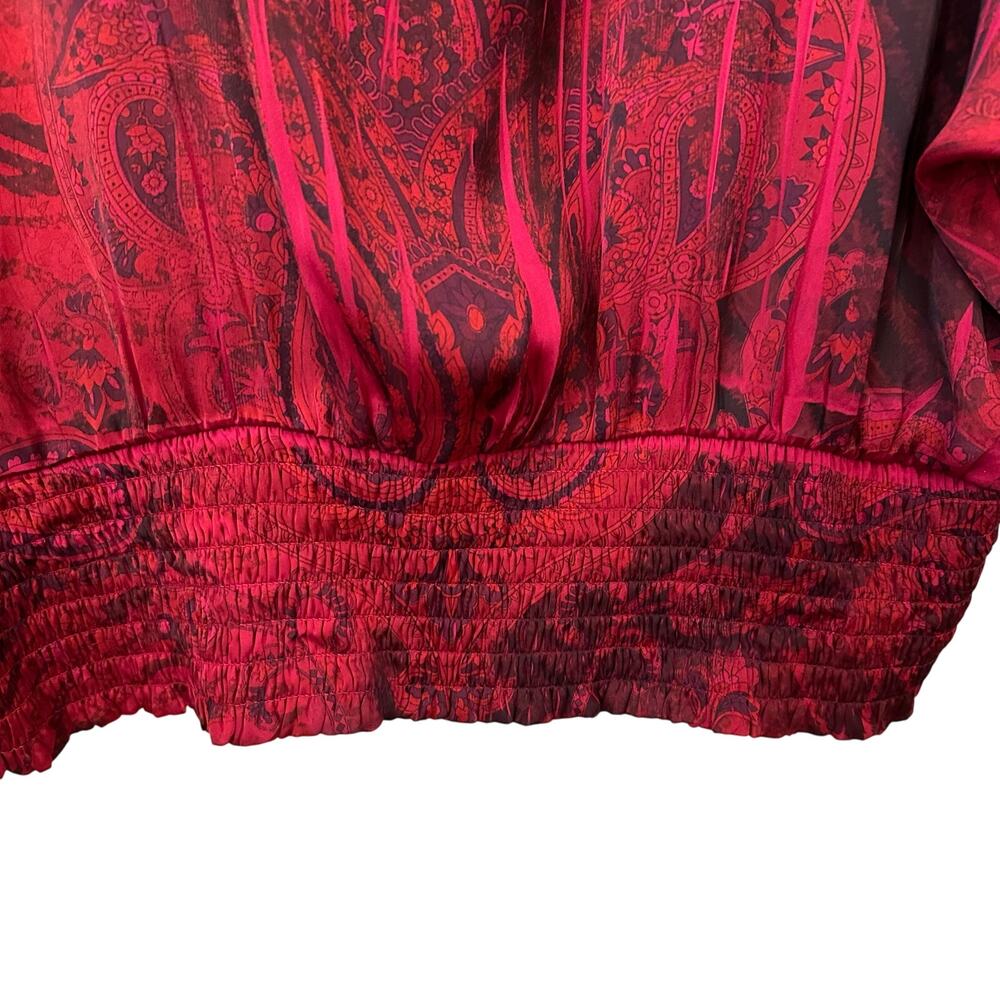 Cato Poncho Blouse Womens XL Red Black Paisley Floral Elastic Waist Bohemian - Picture 4 of 7